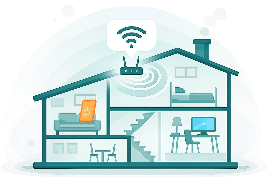 Illustration of a home with local Wi-Fi coverage